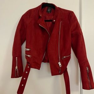Red velvet jacket from Zara. Great for fall and spring